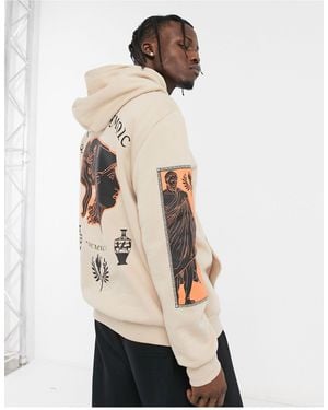 Bershka Roman Back Print Hoodie - Natural