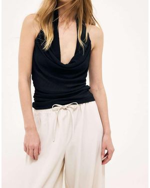 NA-KD Pleated Sheer Halterneck Top - Blue