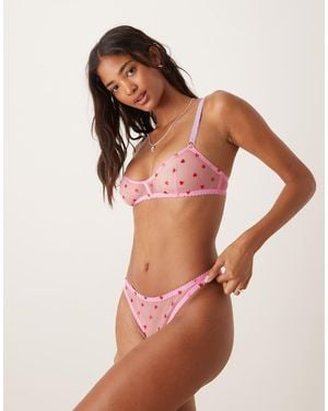 Dora Larsen Priya Tulle Heart Embroidered Lingerie Thong - Pink
