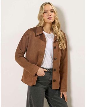 Long Tall Sally Faux Suede Trucker Jacket - Natural