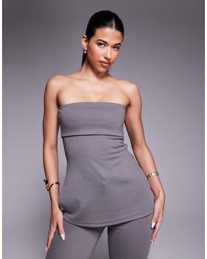 ASOS Co-ord Jersey Twill Fold Over Longline Bandeau Top - Gray