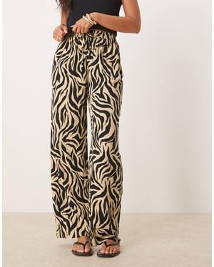 Vila Zebra Print Wide Leg Pants - White