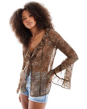 Miss Selfridge Beach Chiffon Tie Front Cover Up - Brown