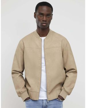 River Island Faux Leather Bomber Jacket - Natural