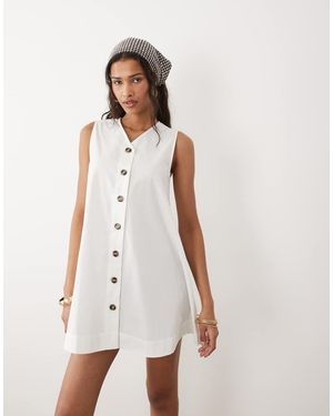 Wednesday's Girl Wednesdays Girl Button Up Chambray Mini Shift Dress - White