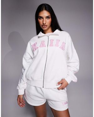 Kaiia Felpa Bianca E Rosa Con Logo Ricamato E Collo A Imbuto Con Zip - Grigio