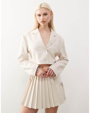 Collusion Cropped Tie Back Woven Blazer - Natural