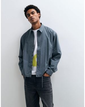 ASOS Boxy Oversized Poplin Shirt With Drawcord Hem - Blue