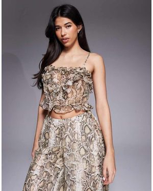 Bardot Alira Chiffon Frill Detail Crop Top Co-Ord - Grey