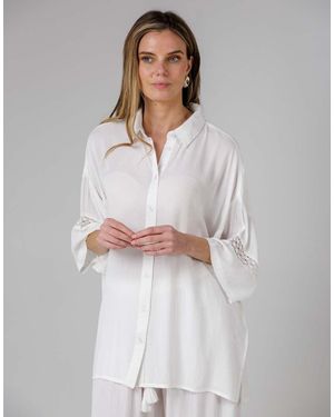 French Connection Beach Crinkle Trim Oversized Short Sleeve Button Up Shirt - Grey