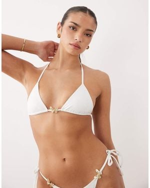 Oh Polly Butterfly Detail Tie Side Triangle Bikini Top Co-Ord - White