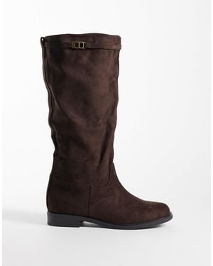 SEQWL Wide Fit Whispa Faux Suede Refined Riding Knee Boots - Brown