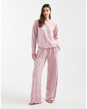 Threadbare Pijama De Manga Larga Con Estampado De Florecitas De - Rosa