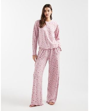 Threadbare Pyjamaset Met Lange Mouwen En Fijne Bloemenprint - Roze
