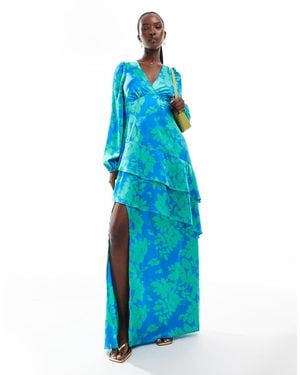 Style Cheat Plunge Ruffle Maxi Dress - Blue