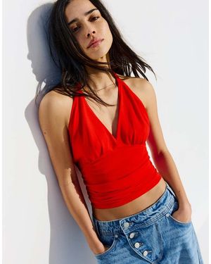 Bershka Ruched Halter Top - Red