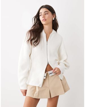 Monki Gilet en maille côtelée à zip double sens - doux - Blanc