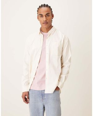 Farah Netherton Long Sleeve Cord Logo Shirt - Natural