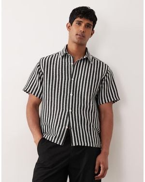 Jack & Jones Crochet Stripe Short Sleeve Shirt - Black