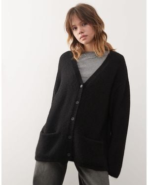 Monki Oversized Fluffy Knit Wool Mix Cardigan - Black