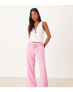 JDY Petite Wide Leg Cheesecloth Trousers - Pink