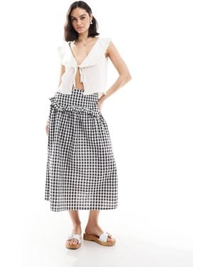 Wednesday's Girl Ruffle Detail Gingham Midi Skirt - White