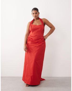 ARRANGE Curve Halter Shir Waistband Maxi Dress - Red