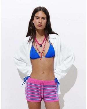 Pull&Bear Short en maille à rayures - fraise - Violet