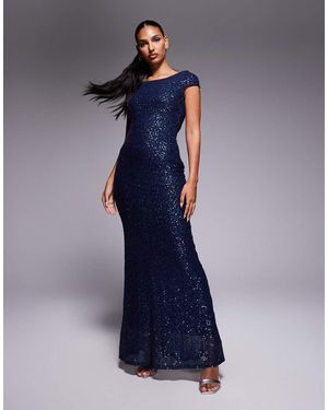 Goddiva Cowl Back Sequin Maxi Dress - Blue