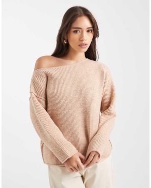 Miss Selfridge Asym Off The Shoulder Slouchy Cosy Knit Jumper - Natural