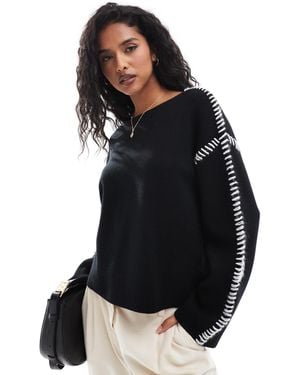 Y.A.S Contrast Stitch Detail Sweater - Black