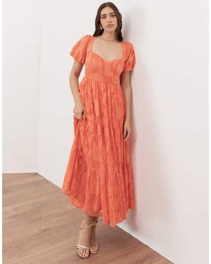 ANAYA Floral Burnout Sweetheart Neck Puff Sleeve Midaxi Dress - Pink