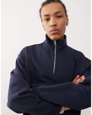Weekday Oversized Heavyweight Jersey Half Zip Sweatshirt - Blue