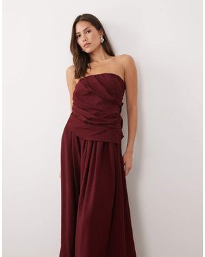 ASOS Vestido Midi Con Escote Palabra De Honor Y Parte Delantera Drapeada De - Morado