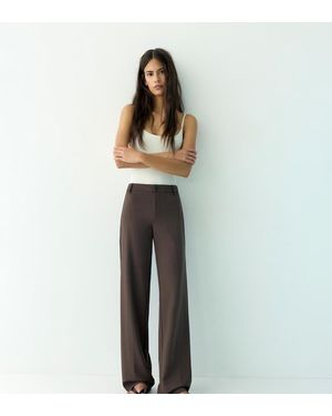 Pull&Bear Petite Straight Leg Trousers - Brown