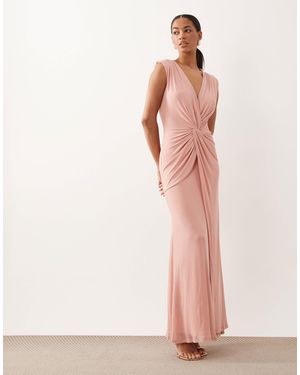 ASOS Mesh Plunge Wrap Detail Maxi Dress - Pink