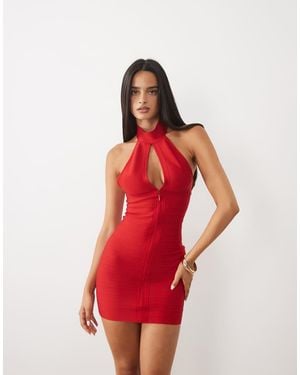 Tiger Mist Carina Halterneck Cutout Detail Bandage Mini Dress - Red