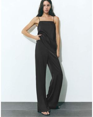 Pull&Bear Satin Fabric Straight-leg Trousers - Black