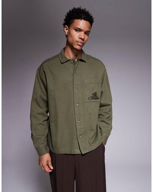 ASOS Oversized Shirt With Floral Back Embroidery - Green
