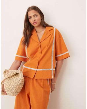 ASOS Linen Blend Short Sleeve Shirt With Contrast Trim - Orange