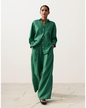 Oysho 100% Linen Wide Leg Trousers - Green