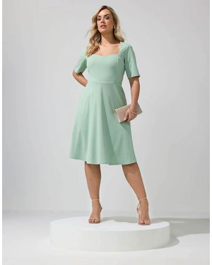 Yours Clothing Panel Skater Dress - Green