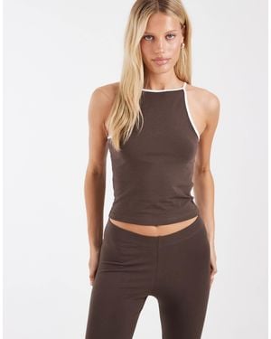 Noisy May Contrast Trim Cami Top Co-ord - Brown
