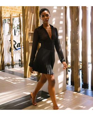 Labelrail X Eva Apio Pleated Corset Mini Shirt Dress - Brown