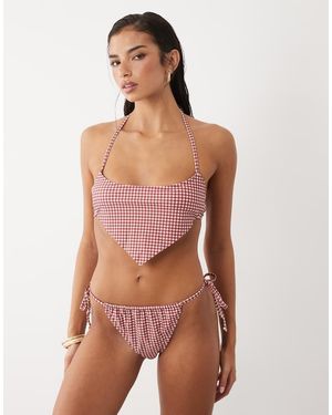 The Frolic Exclusive Halterneck Scarf Hem Bikini Top - Red