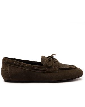 OFF THE HOOK Lea Suede Leather Round Toe Boat Shoes - Brown