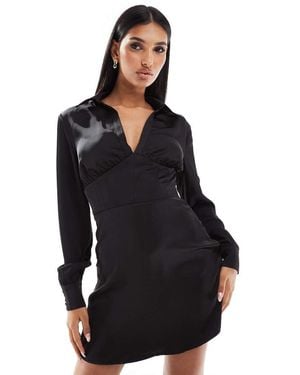 Glamorous Satin Collared Mini Dress - Black