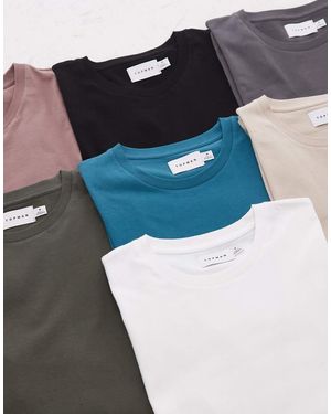 TOPMAN Confezione Da 7 T-Shirt Regular Fit Nera, Bianca, Color Pietra, Color Visone, Grigia, Kaki E Verde-Azzurro - Multicolore