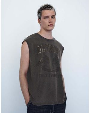 Bershka Worker Print T-shirt - Grey