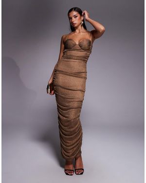 JLUXLABEL Metallic Bustier Gold Strap Open Tie Back Maxi Dress - Brown